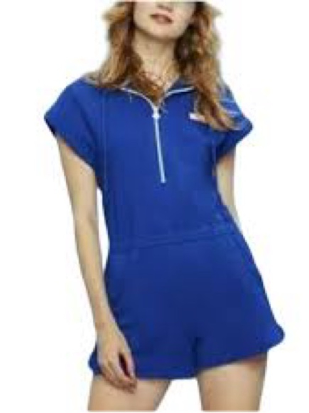 Hunter Blue Zip-Up Hoodie with White Trim